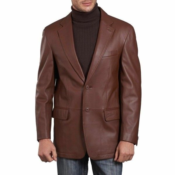 Men's Genuine Soft Lambskin Leather Blazer Coat