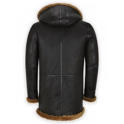 Men's Black Leather Sheepskin Duffle Shearling Coat