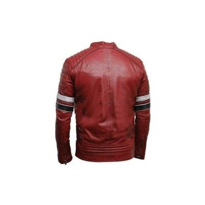 Men's Burgundy Biker Slim Fit Genuine Motorcycle Cafe Racer Leather Ja