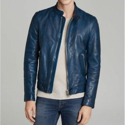 Men's Handmade Navy Blue Lambskin Slim Fit Motorcycle Leather Jacket