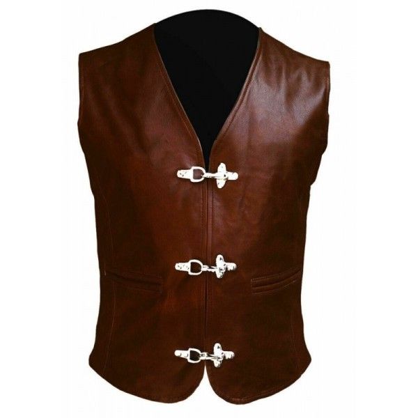 Mens Brown Real Leather Motorbike Motorcycle Biker Rider Casual Vest